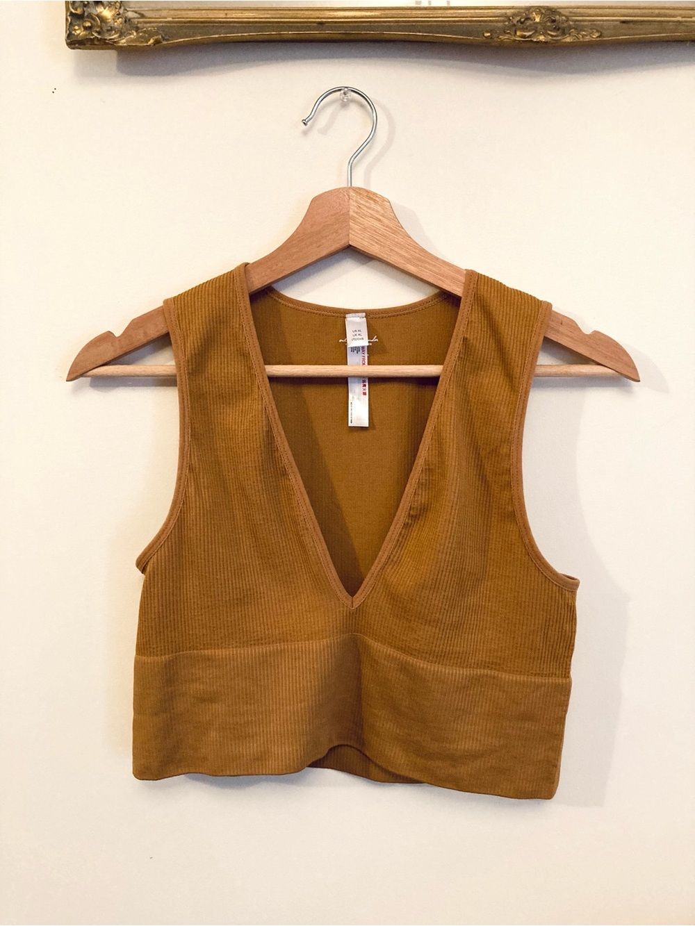 Urban Outfitters Out From Under Josie Ribbed Plunge Bralette Mustard Brown XL